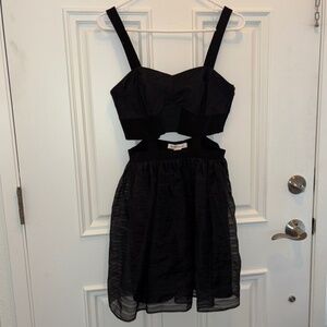 BCBG Generation LBD Little Black Deess Sz 2 Cut Out Side Tulle Mini Skirt